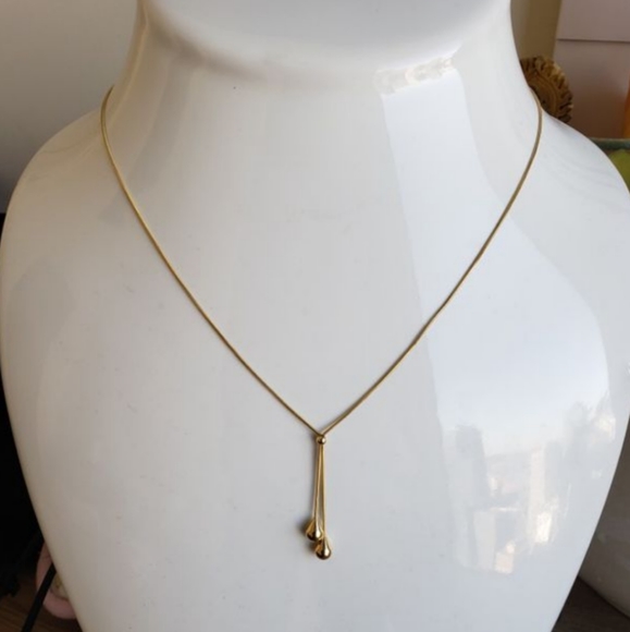 14k solid gold lariat necklace - Picture 1 of 3
